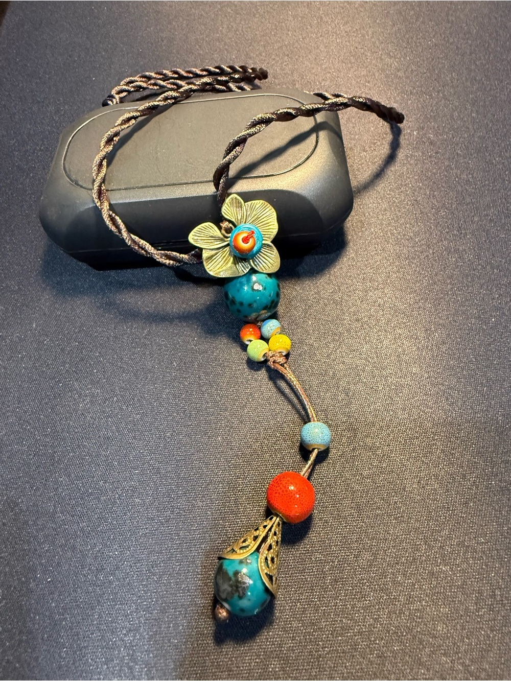 Boho Turquoise & Orange Bead Pendant Necklace